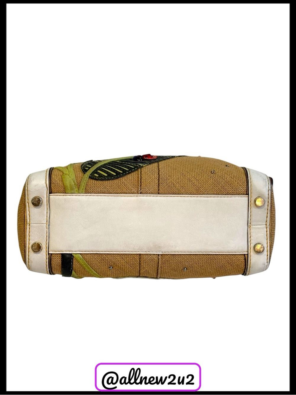 Coach Limited Edition Leafy Lady Bug Boxy Straw / Burlap & Leather Bag Host Pick - Picture 6 of 13